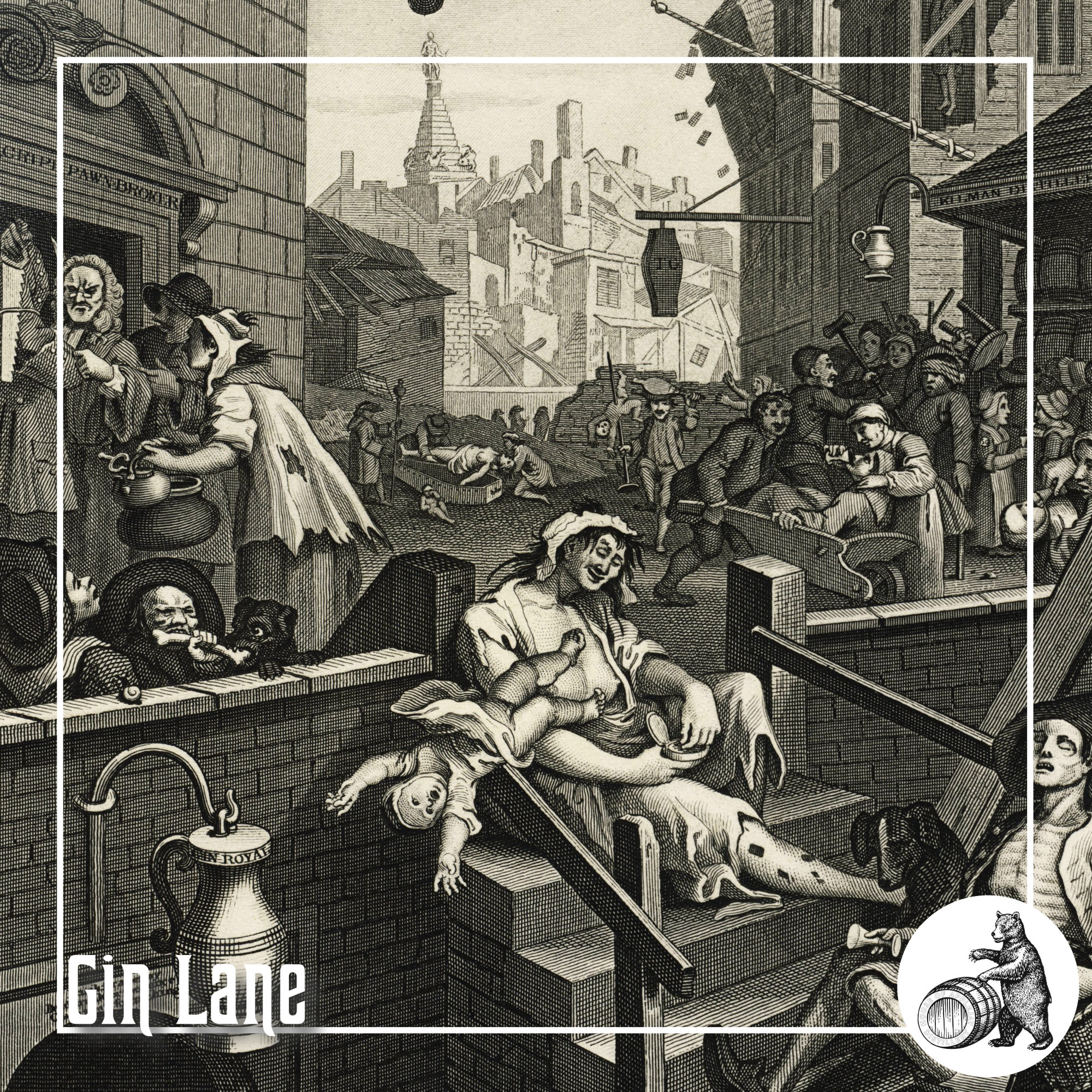 Gin Lane (c) William Hogarth, Public domain, via Wikimedia Commons