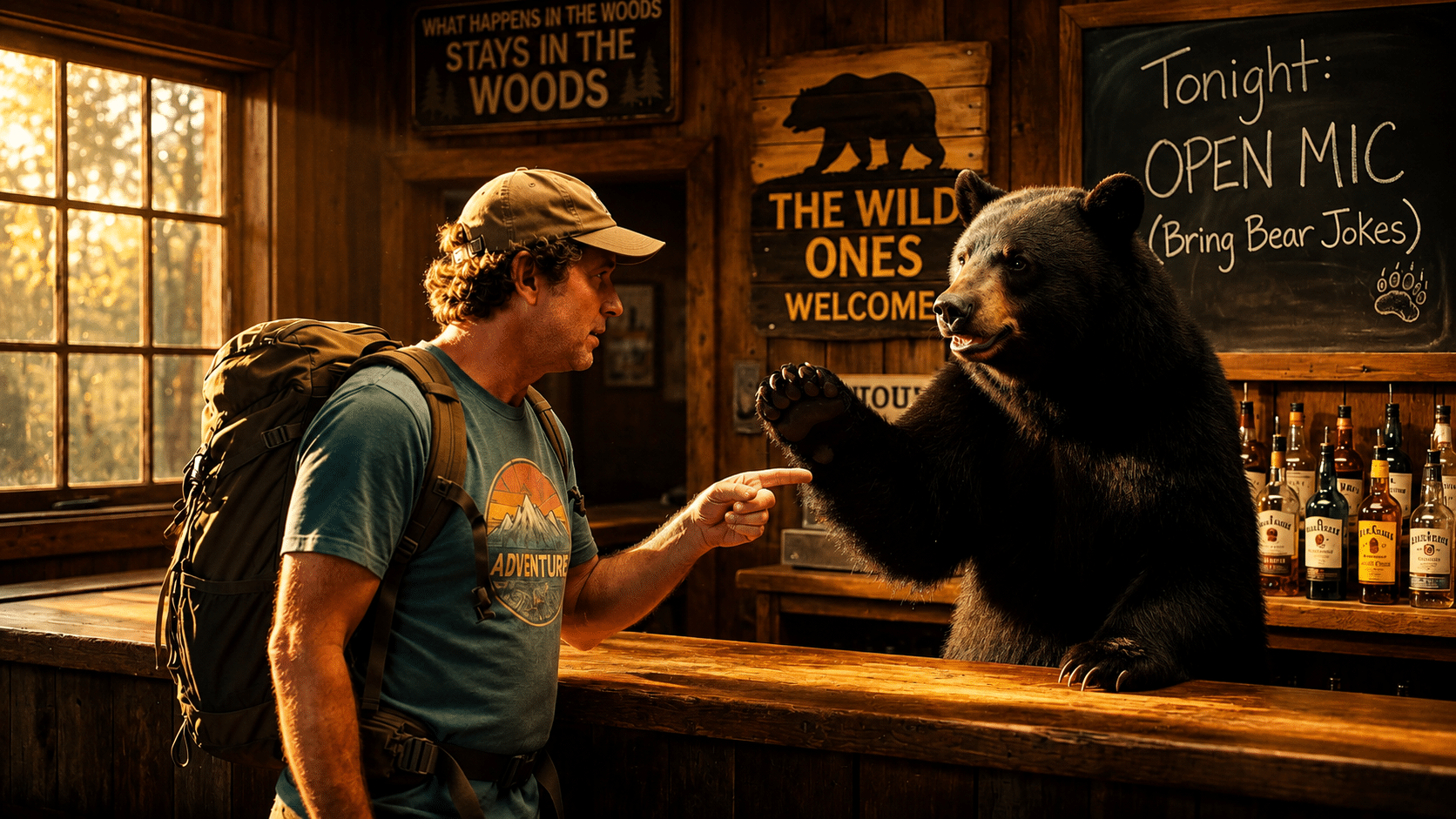 High-fiving a bear at the bar (c) House Of Applejay, Inc High-fiving a bear at the bar (c) House Of Applejay, Inc